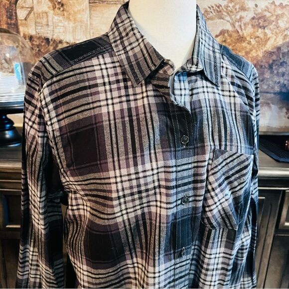 Plus Size Eddie Bauer Button down Shirt Black Smoke Plaid size XXL - Picture 1 of 6
